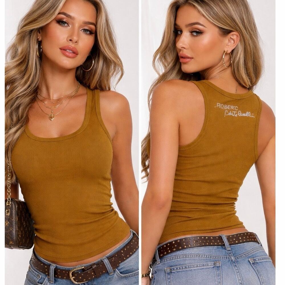 Roberto Cavalli Y2K Sleeveless Racerback Tank Top Brown Women's Size XS